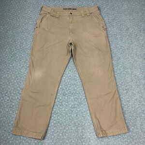 Duluth Trading Flex Fire Hose Pants Mens 42x32 Khaki Tan Relaxed Fit Workwear